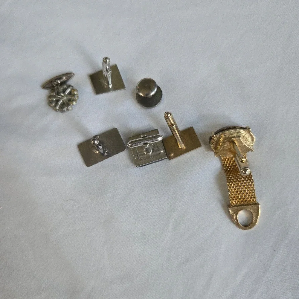 VTG Mixed Cufflinks Studs Lot of 7 Gold Silver Mismatched Singles Jewelry Bundle
